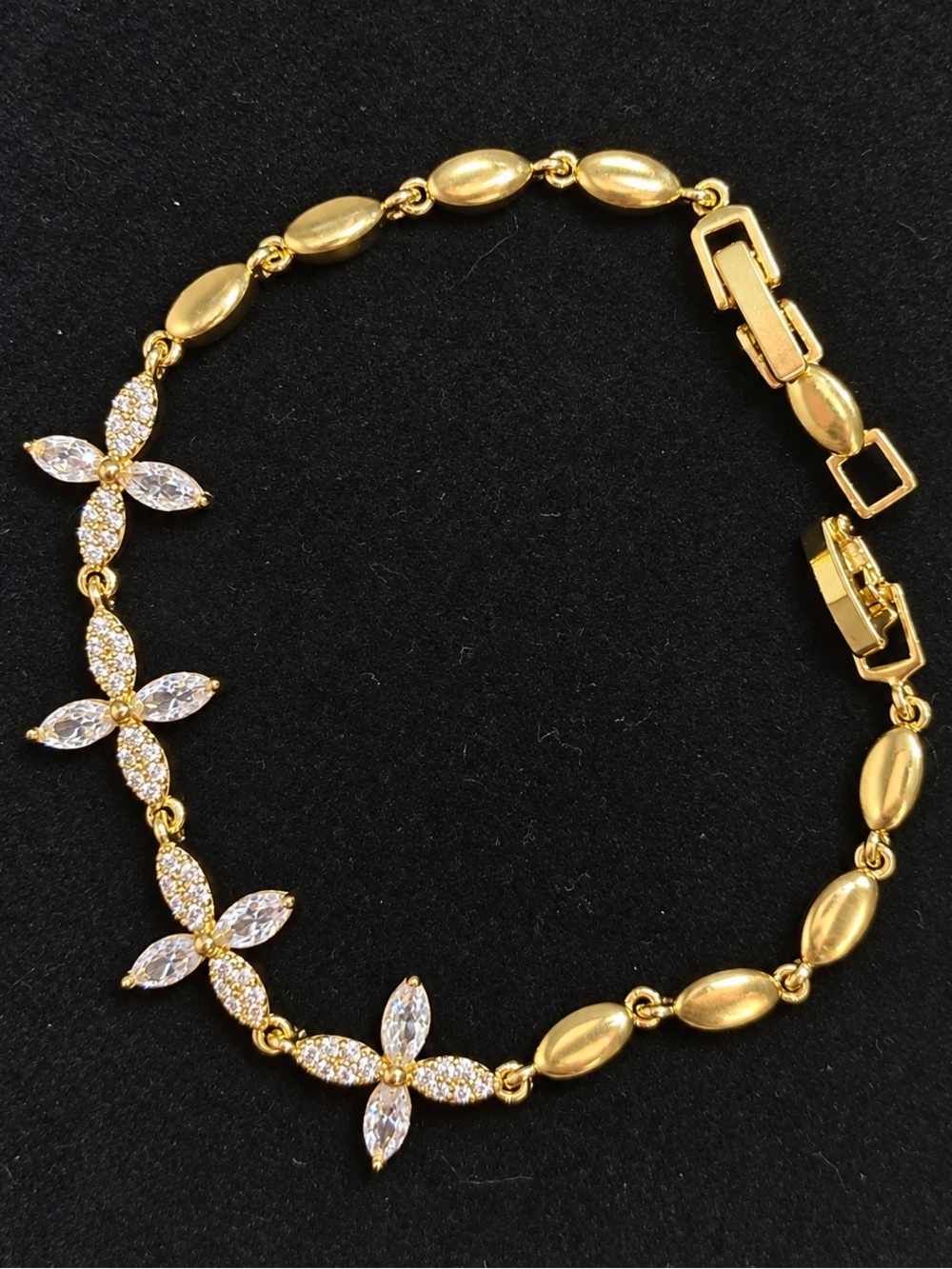 Gold Plated Floral Cubic Zirconia Bracelet - Women Jewelry